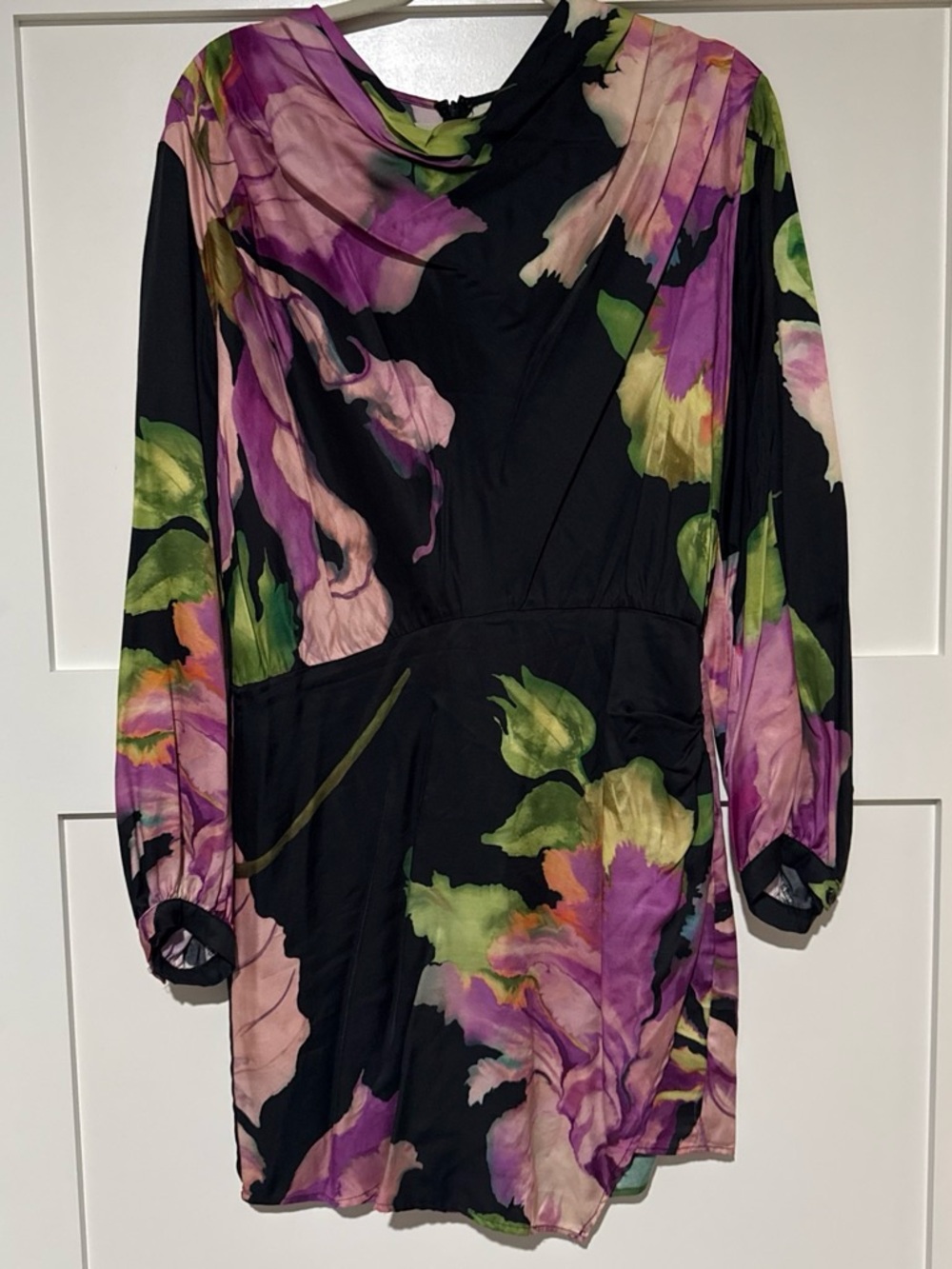 Lavender Brown Black Floral Long-Sleeve Romper with Purple and Green Accents